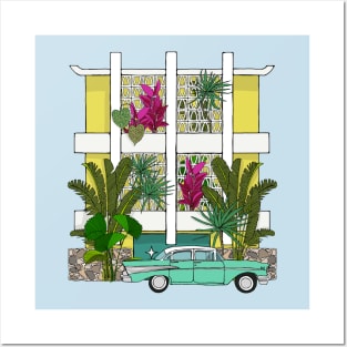 Mellow Yellow Breeze Block Apartments with Plants Posters and Art